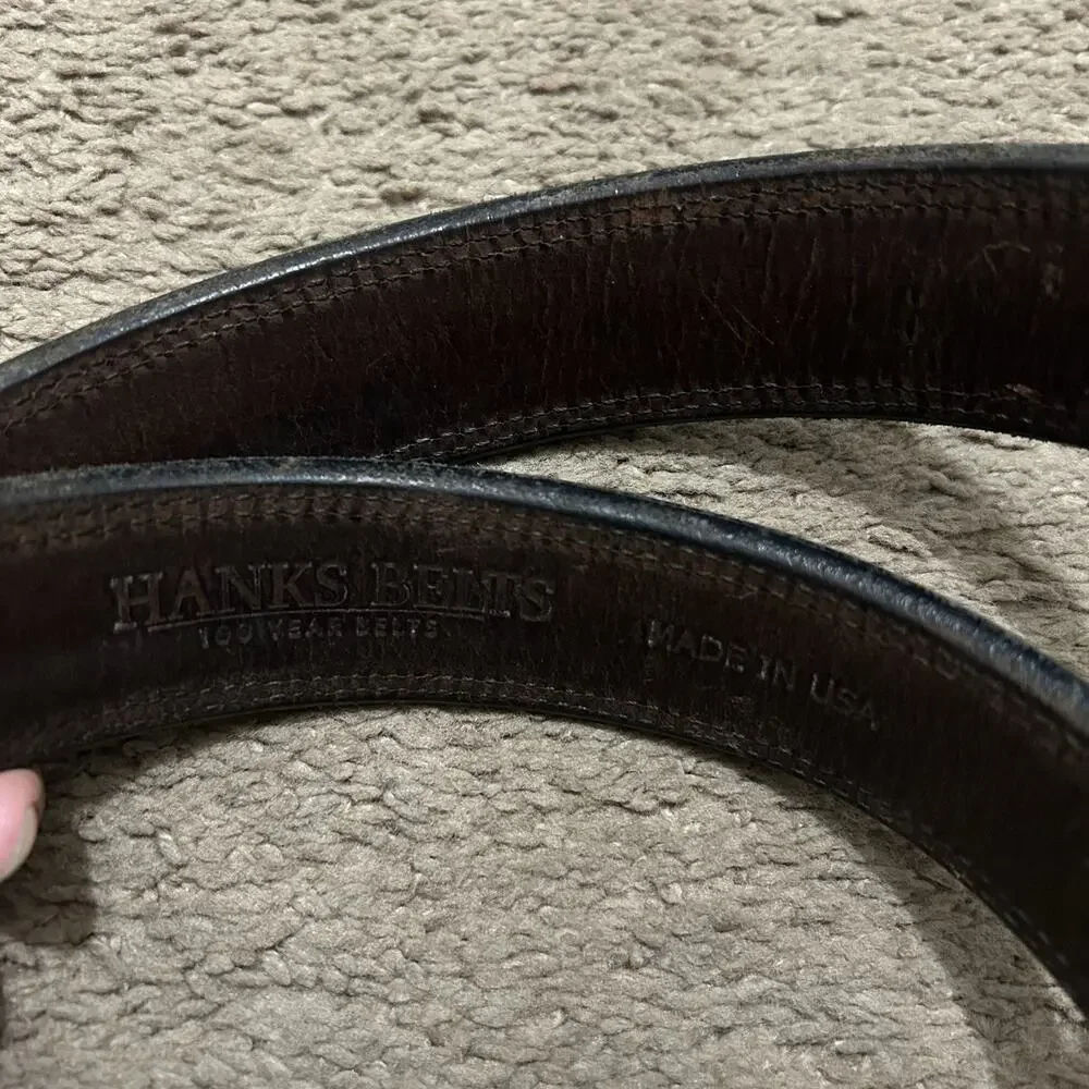 Hanks Belts Mens Size 38 Bison Leather Belt Brown Made in USA